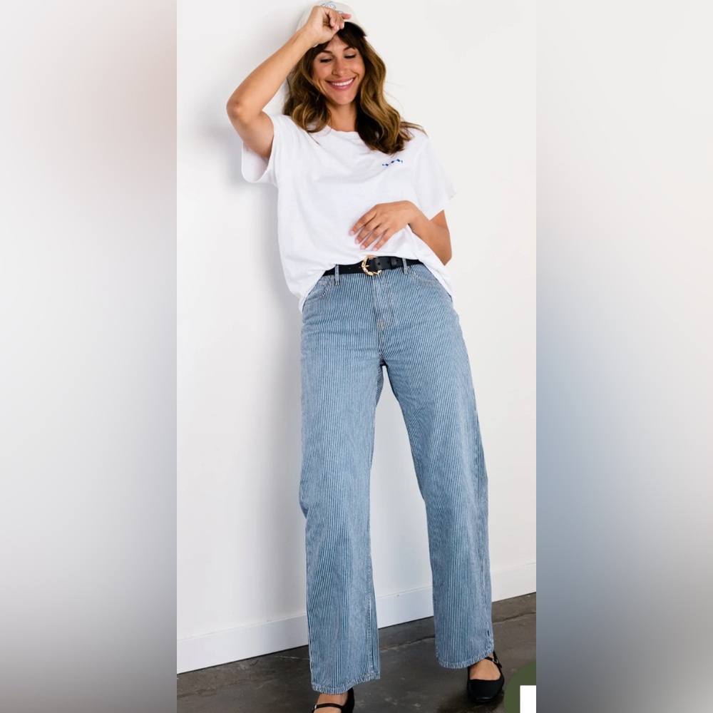 Able Elaine Blue Striped Wide Leg High-Waisted Jeans Size 28 - Picture 3 of 5